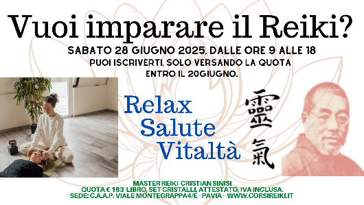 corso reiki e cristalli principianti 28 giugno 2025 pavia