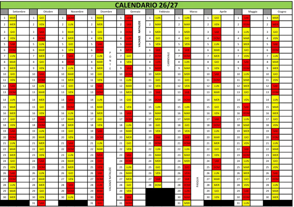 CALENDARIO CAAP - FESTIVITà 2026-27