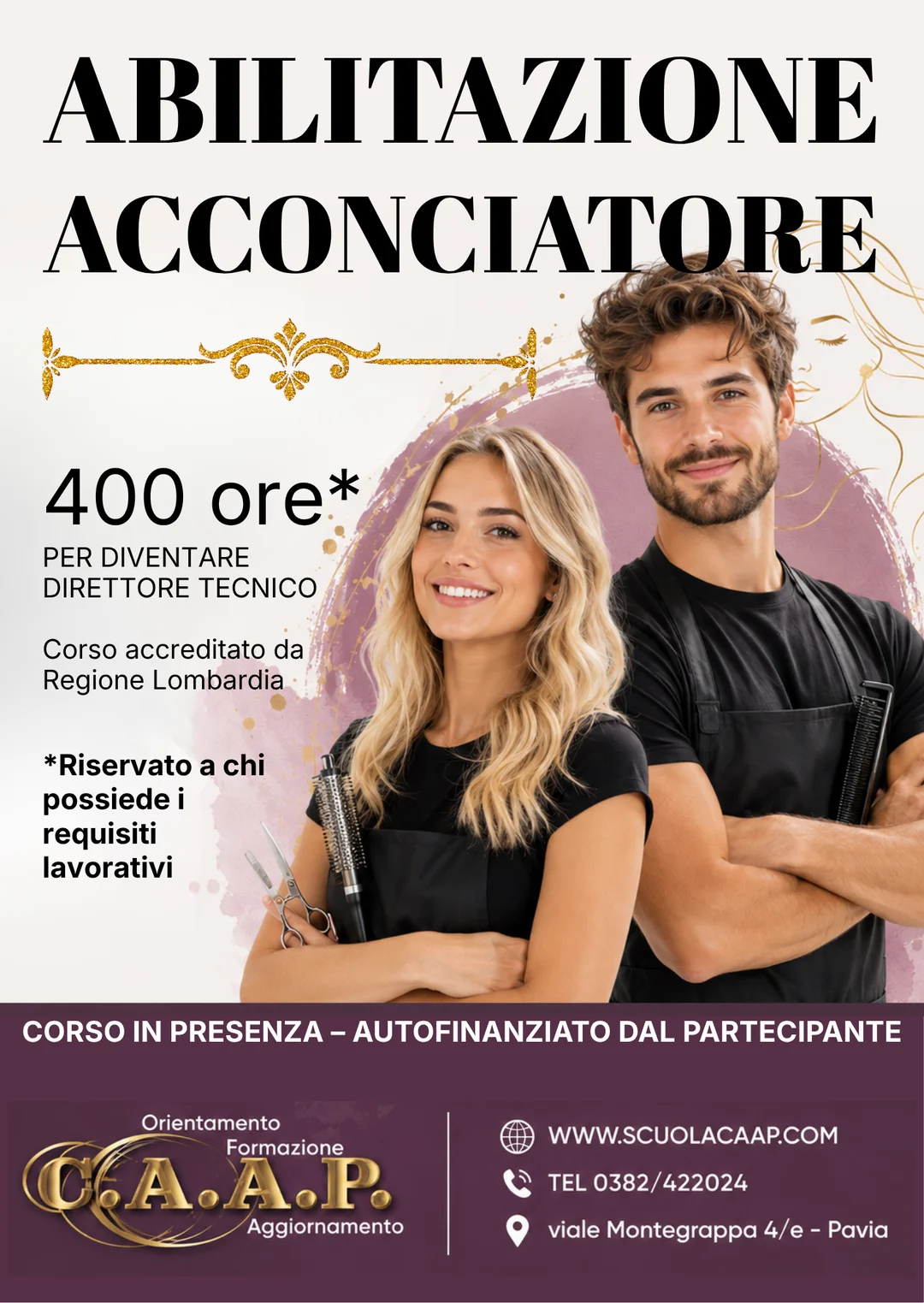 CORSO 400 ORE ACCONCIATORE con Scuola C.A.A.P.